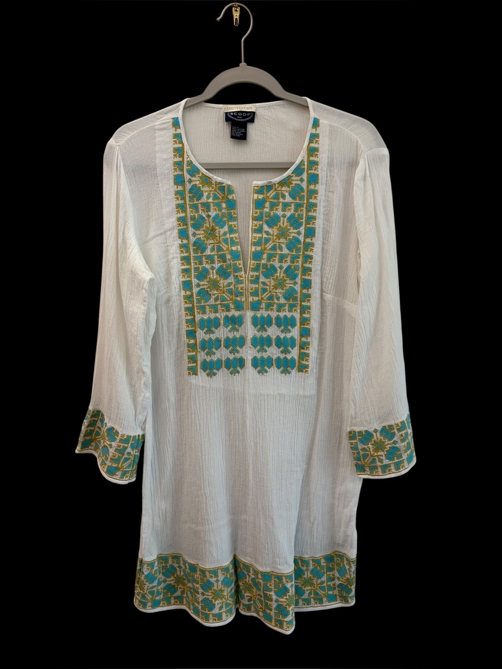 Scoop NYC + Bloomingdale’s Resortwear 100% Cotton Beaded Tunic Dress Size Medium